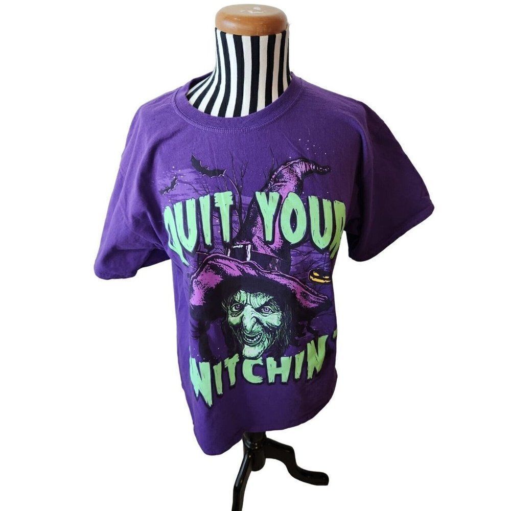 Vintage Y2K Purple Witchy Tshirt L With Halloween Glow In The Dark